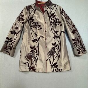 Elegant Asian Velvet Satin Floral Reversible Kimono Coat Size 14